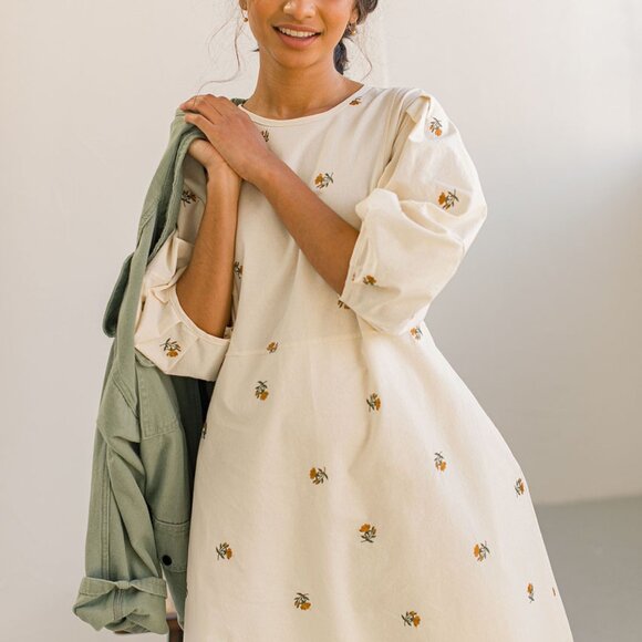 Embroidered Floral Dress, Ivory - Picture 10 of 10